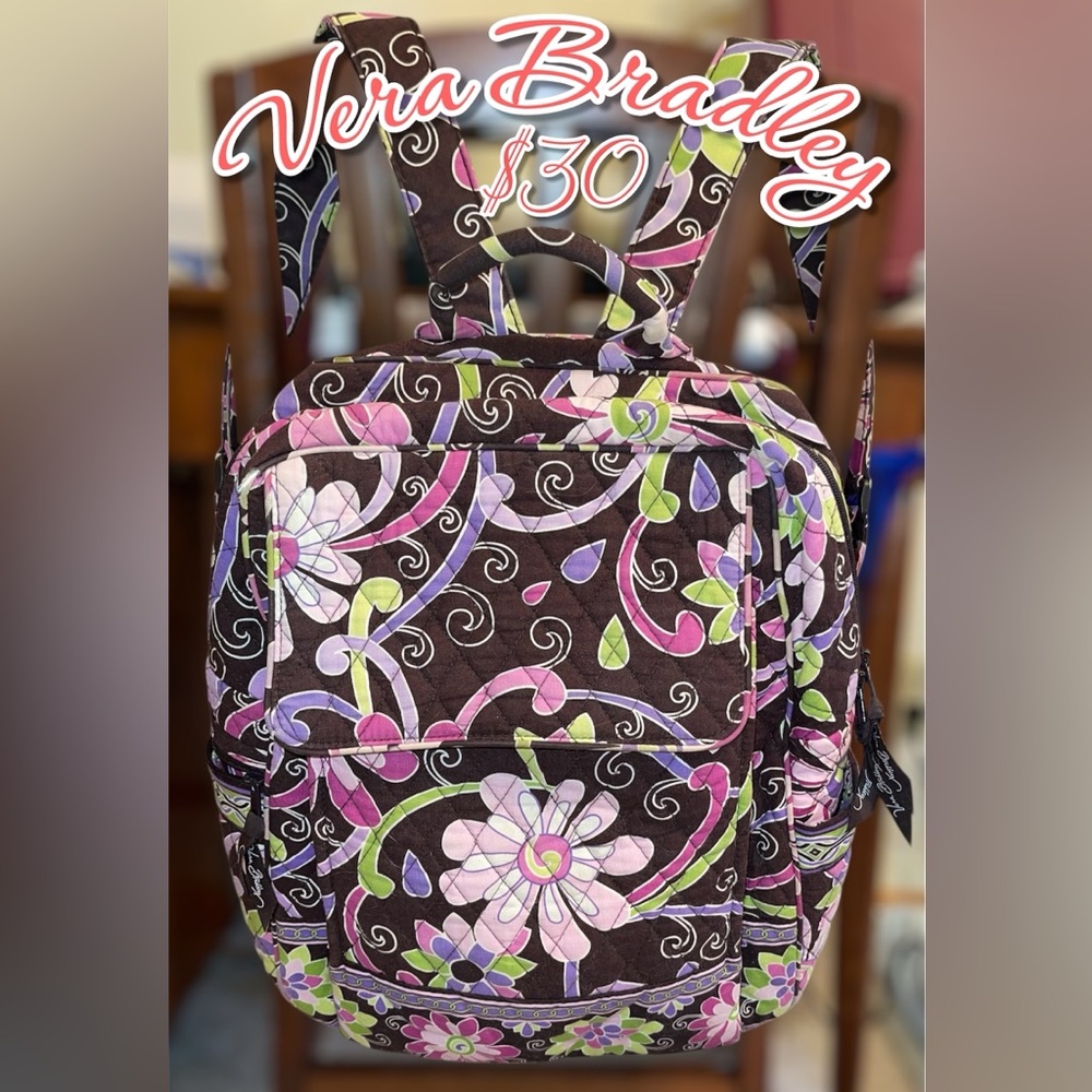 ✨Vera Bradley Quilted Small Backpack - Brown Pink Floral - Excellent Condition